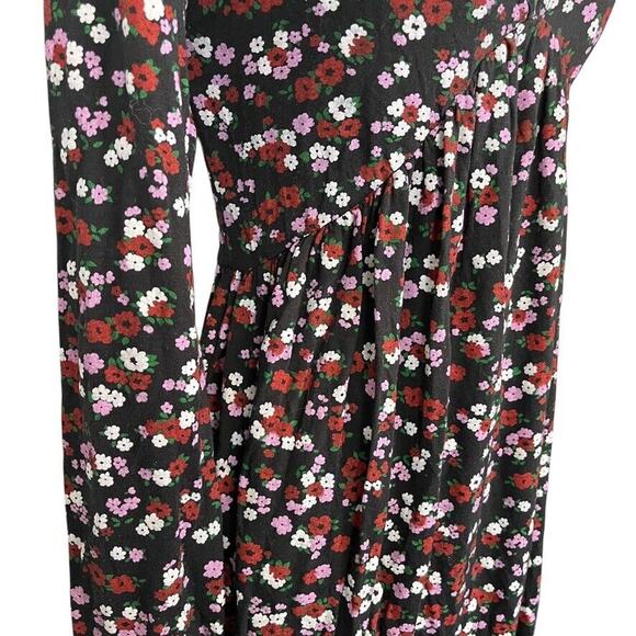 Wednesdays Girl Womens Black Purple Floral Babydoll Long Sleeve V-Neck Dress XS - Picture 3 of 16